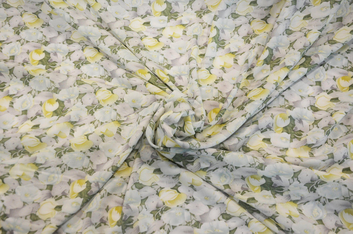 Spring Floral Rayon Challis Fabric by the Continuous Yard | 60" Wide | Flower Rayon Challis Fabric | Rayon Challis for Dresses and Skirts | Fabric mytextilefabric Yards Blue 