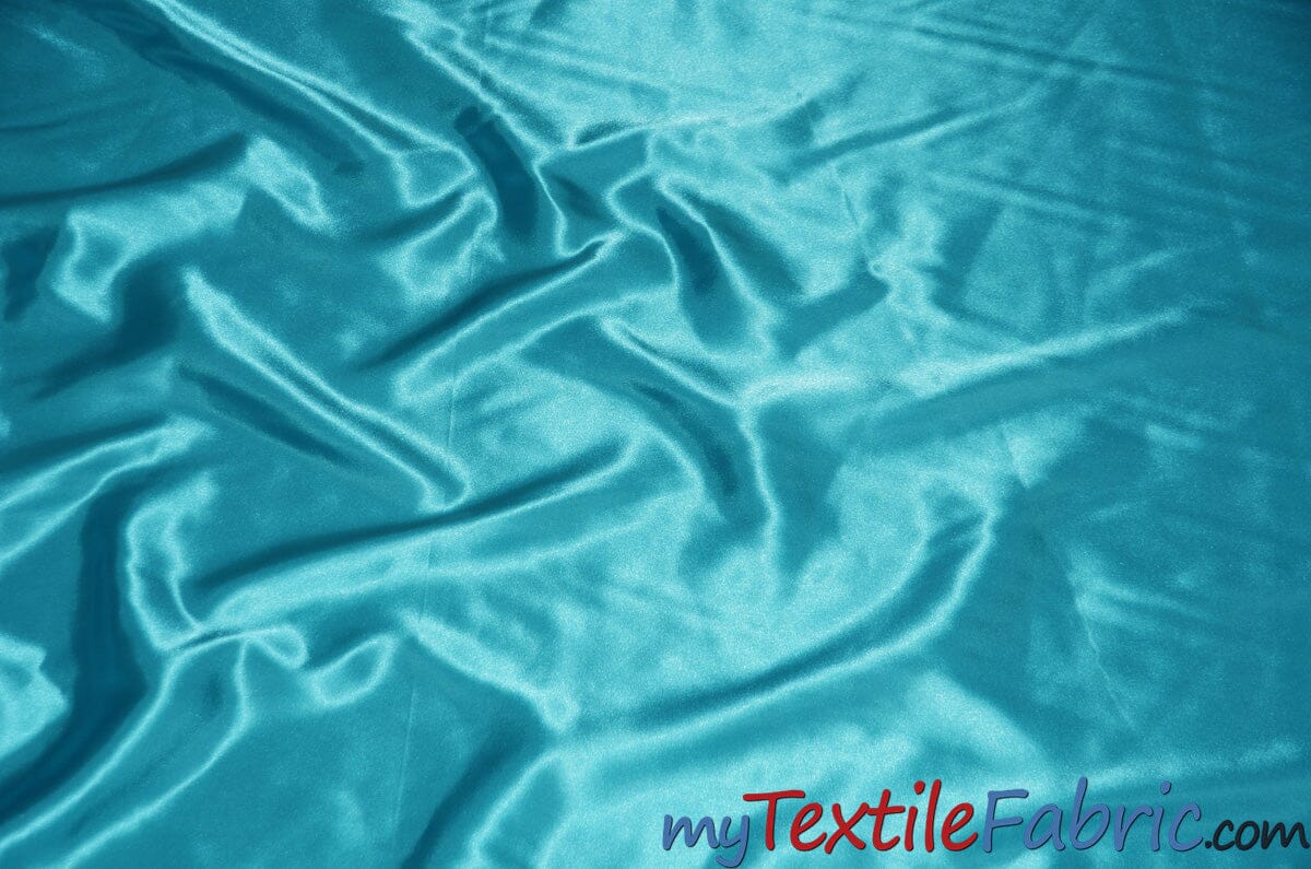 Stretch Charmeuse Satin Fabric | Soft Silky Satin Fabric | 96% Polyester 4% Spandex | Multiple Colors | Wholesale Bolt | Fabric mytextilefabric Aqua 