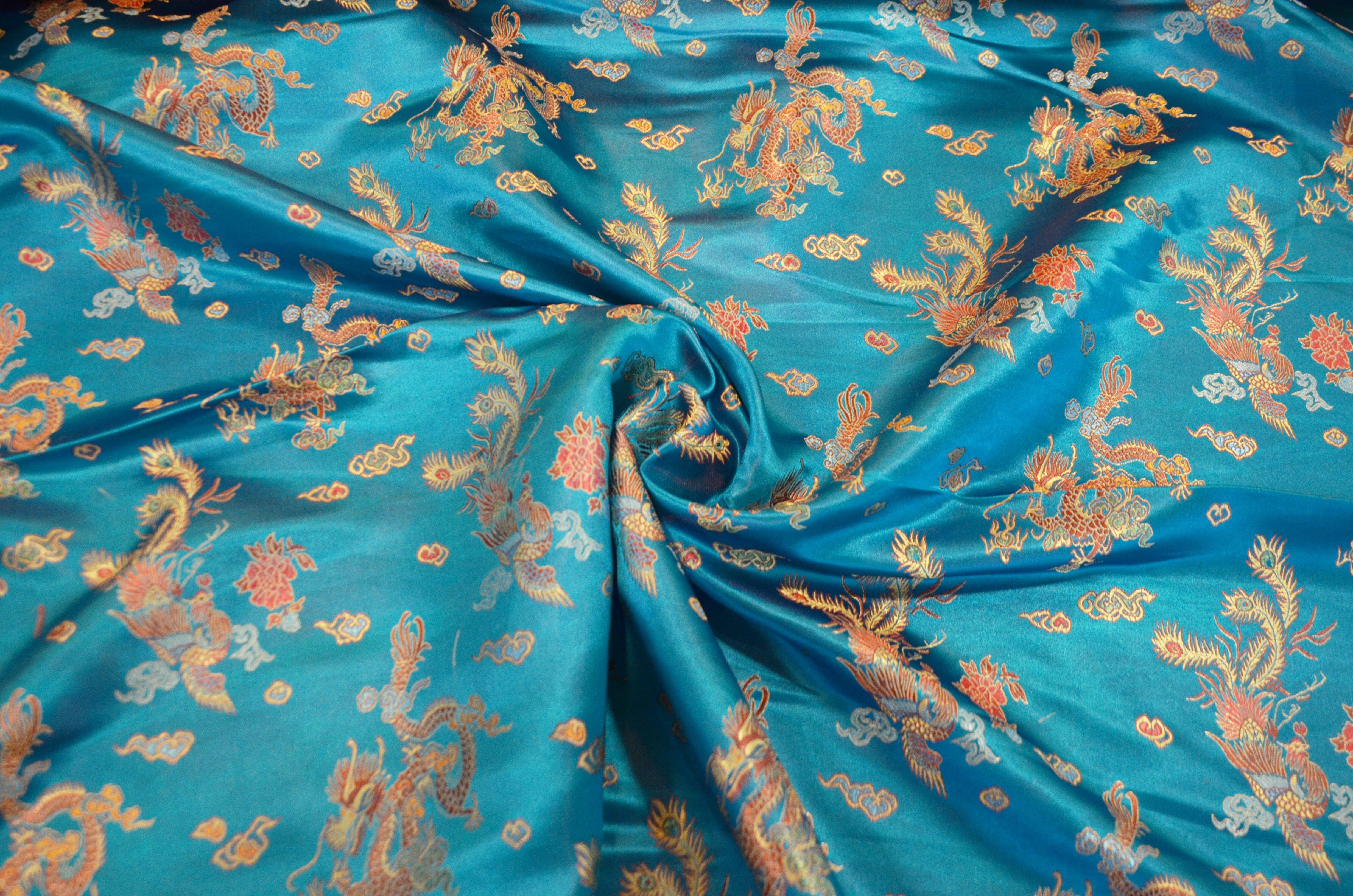 Dragon Brocade | Chinese Dragon Brocade | 45" Wide | Chinese Brocade Fabric | Fabric mytextilefabric Yards Turquoise 