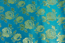 Load image into Gallery viewer, Oriental Metallic Flower Brocade | Metallic Brocade B88 | 58&quot; Wide | Chinese Brocade Fabric | Fabric mytextilefabric Yards Turquoise 