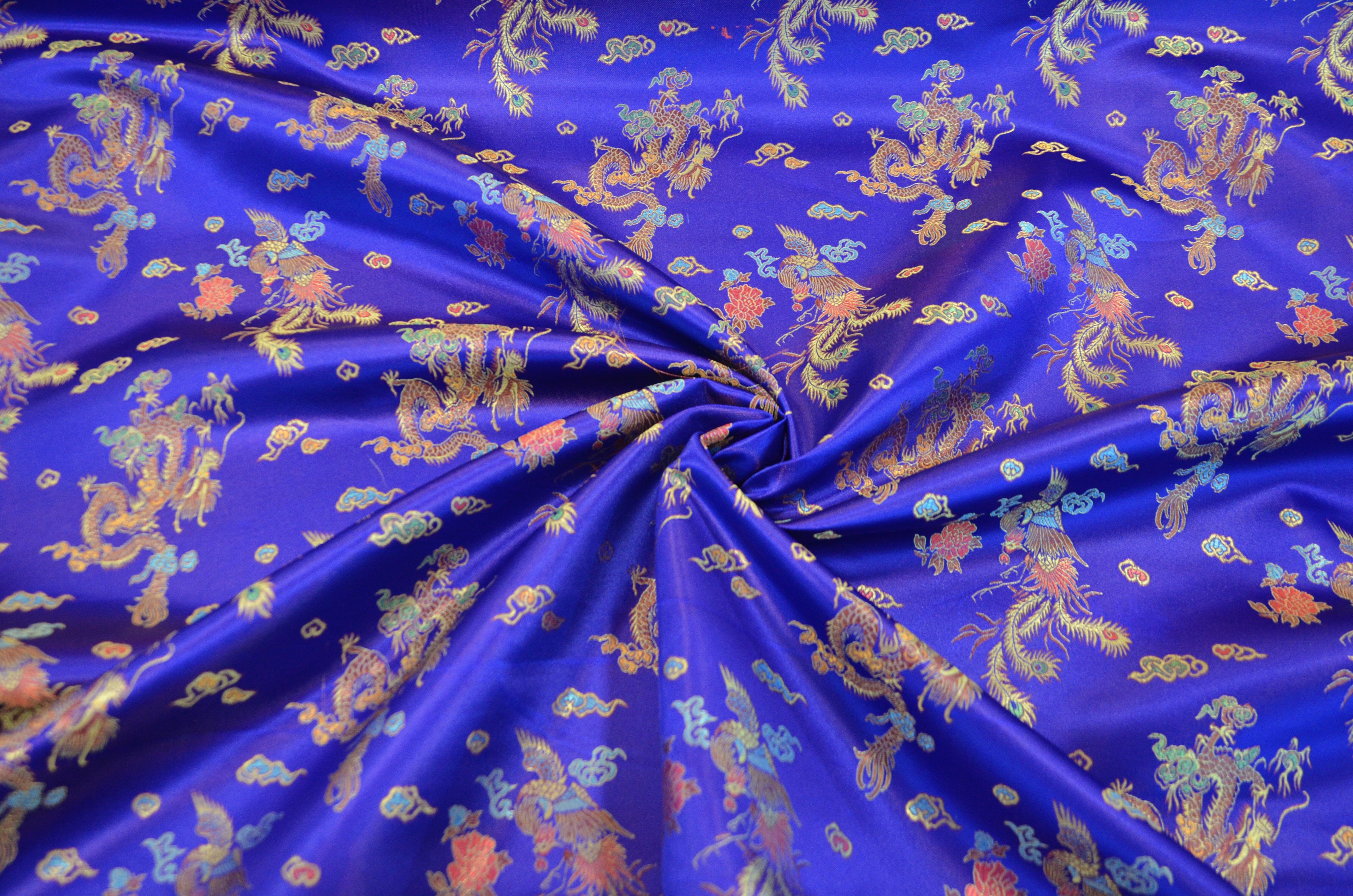 Dragon Brocade | Chinese Dragon Brocade | 45" Wide | Chinese Brocade Fabric | Fabric mytextilefabric Yards Royal Blue 