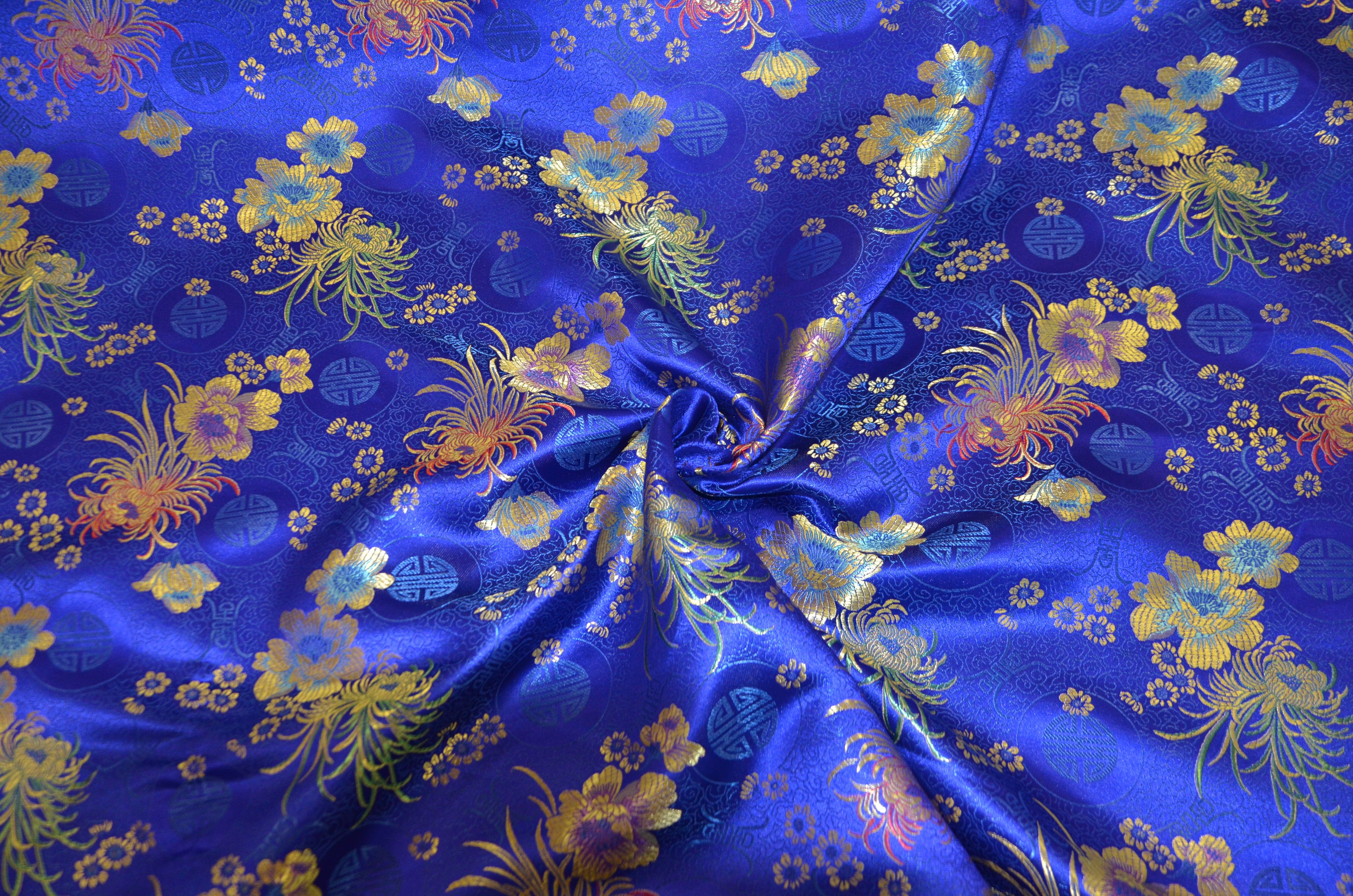 Oriental Floral Brocade | Chinese Flower Brocade | 45" Wide | Chinese Brocade Fabric | Fabric mytextilefabric Yards Royal Blue 