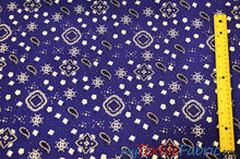 Load image into Gallery viewer, Bandana Cotton Print | Bandanna Fabric | 58/60&quot; Wide | Multiple Colors | Fabric mytextilefabric Yards Royal Blue 