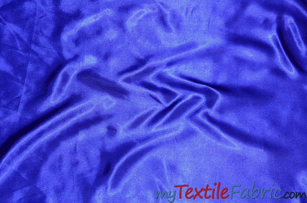 Stretch Charmeuse Satin Fabric | Soft Silky Satin Fabric | 96% Polyester 4% Spandex | Multiple Colors | Wholesale Bolt | Fabric mytextilefabric Royal Blue 