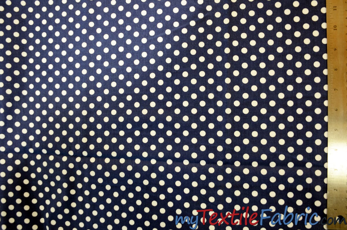 Navy White Polka Dot Cotton Print | 100% Cotton Print Fabric | 60" Wide | Fabric mytextilefabric 