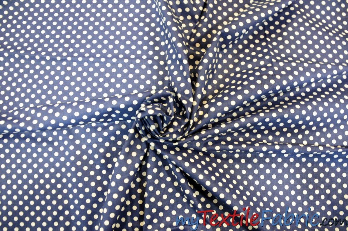 Navy White Polka Dot Cotton Print | 100% Cotton Print Fabric | 60" Wide | Fabric mytextilefabric 