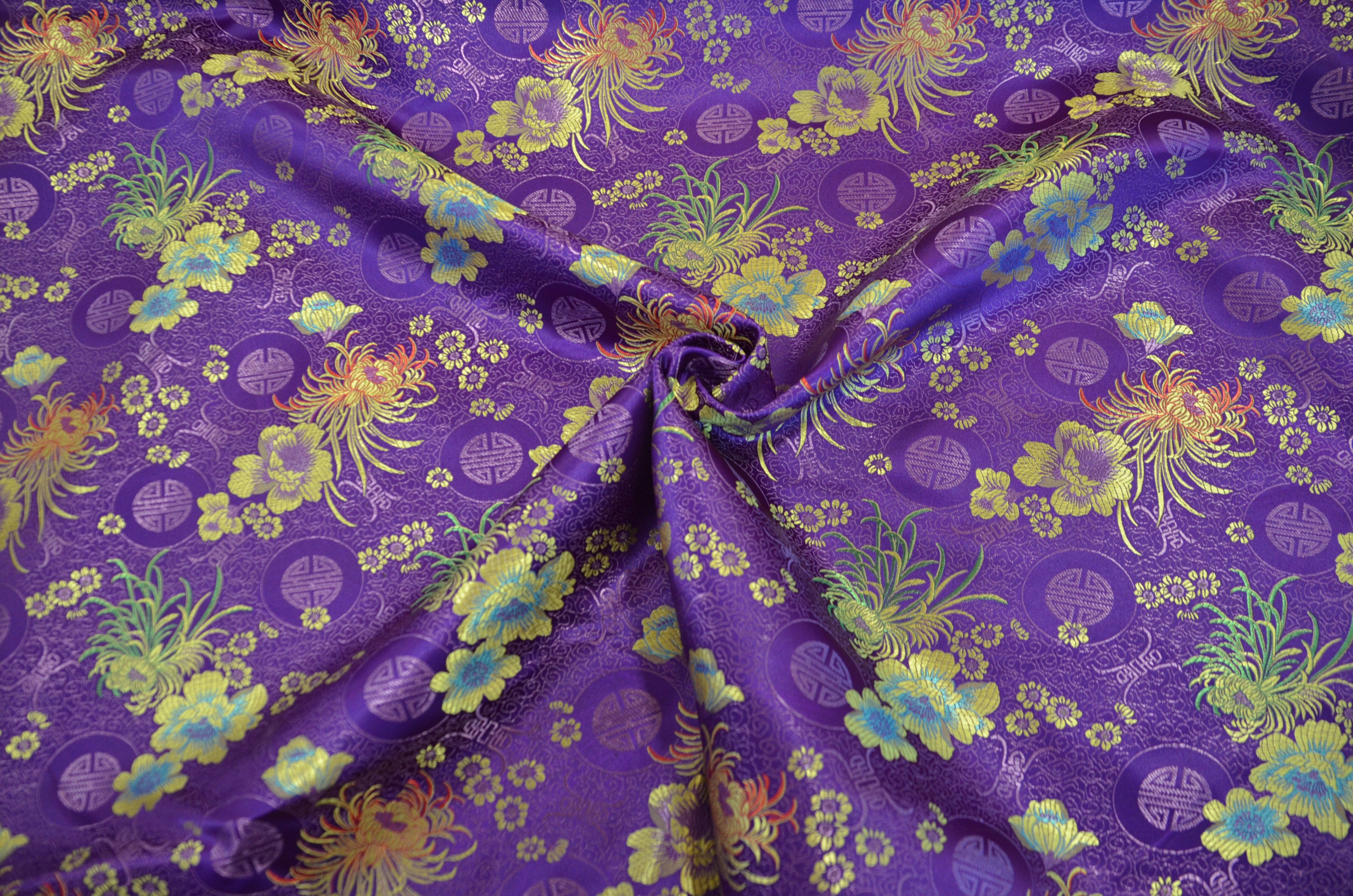 Oriental Floral Brocade | Chinese Flower Brocade | 45" Wide | Chinese Brocade Fabric | Fabric mytextilefabric Yards Purple 