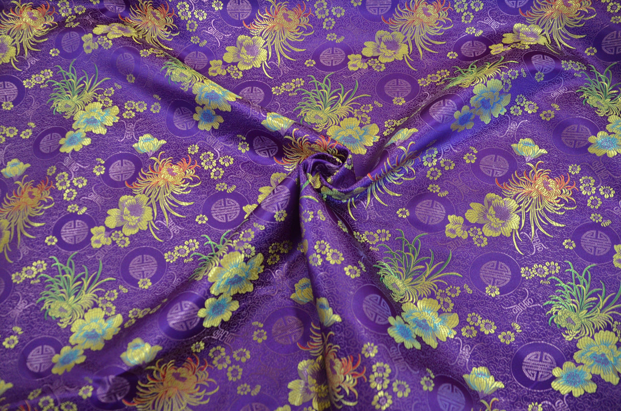 Oriental Floral Brocade | Chinese Flower Brocade | 45" Wide | Chinese Brocade Fabric | Fabric mytextilefabric Yards Purple 