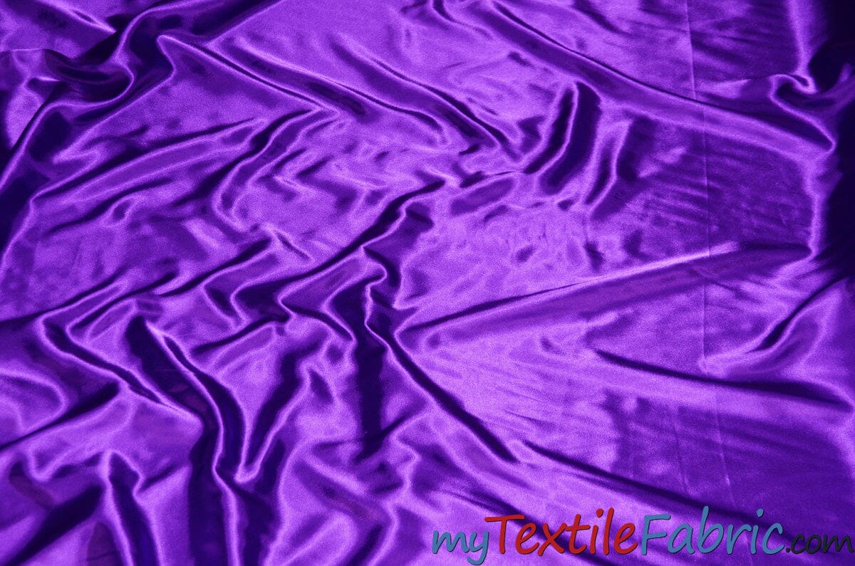 Stretch Charmeuse Satin Fabric | Soft Silky Satin Fabric | 96% Polyester 4% Spandex | Multiple Colors | Wholesale Bolt | Fabric mytextilefabric Purple 