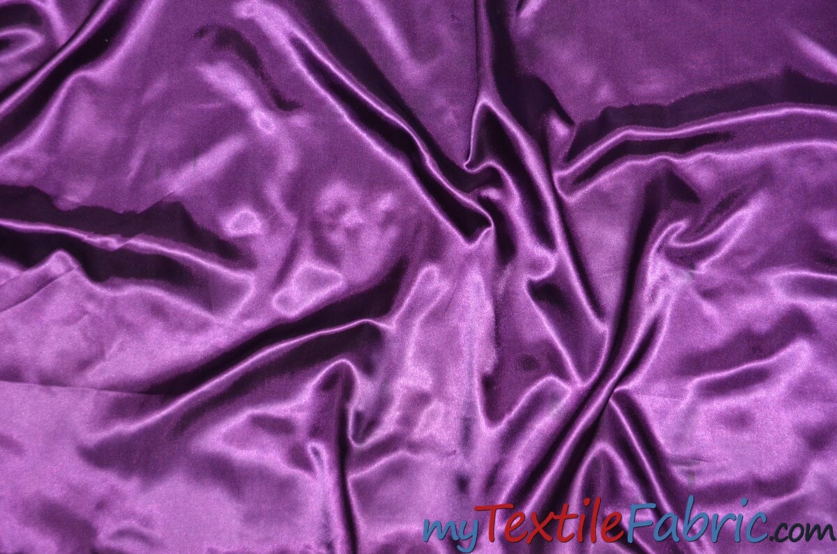Stretch Charmeuse Satin Fabric | Soft Silky Satin Fabric | 96% Polyester 4% Spandex | Multiple Colors | Sample Swatch | Fabric mytextilefabric Plum 
