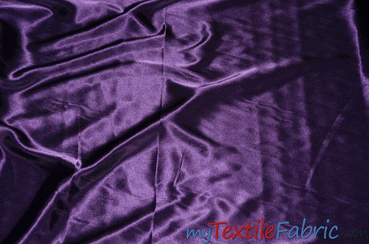 Stretch Charmeuse Satin Fabric | Soft Silky Satin Fabric | 96% Polyester 4% Spandex | Multiple Colors | Wholesale Bolt | Fabric mytextilefabric Dark Purple 