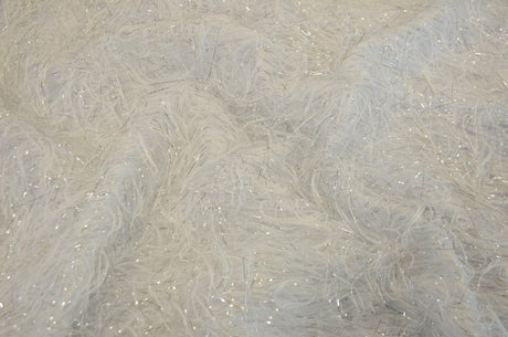 White Shaggy Brocade | White Metallic Eyelash Fabric | White Uragiri Lame | Non Stretch Lurex for Costume, Cosplay Top Dress, Apparel Fabric Fabric mytextilefabric 