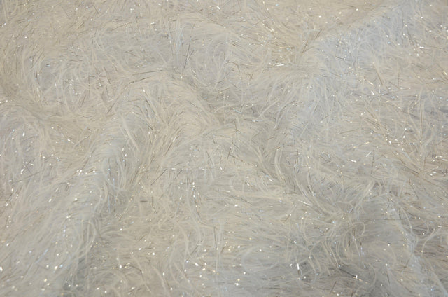 White Shaggy Brocade | White Metallic Eyelash Fabric | White Uragiri Lame | Non Stretch Lurex for Costume, Cosplay Top Dress, Apparel Fabric Fabric mytextilefabric 