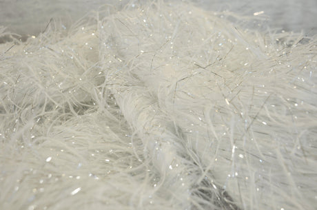 White Shaggy Brocade | White Metallic Eyelash Fabric | White Uragiri Lame | Non Stretch Lurex for Costume, Cosplay Top Dress, Apparel Fabric Fabric mytextilefabric 
