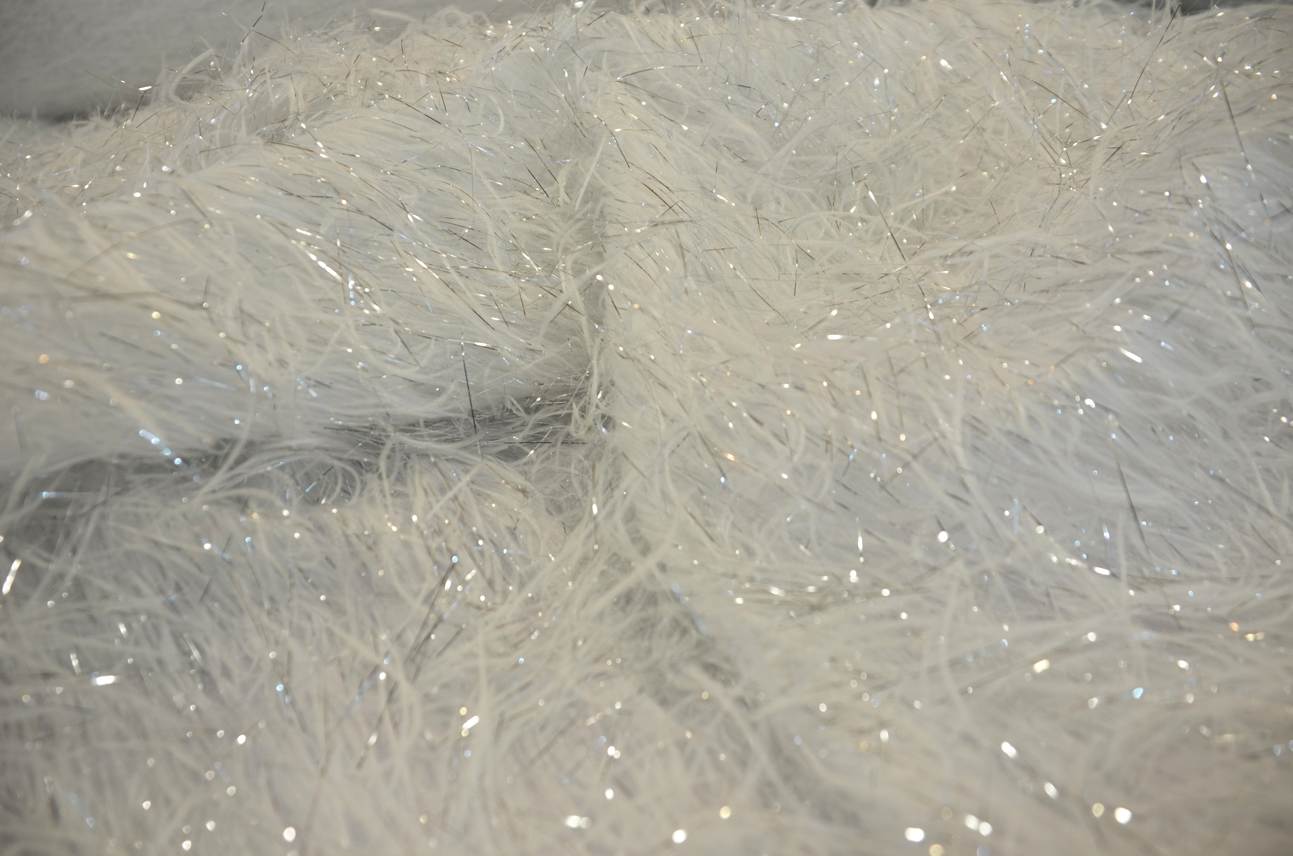 White Shaggy Brocade | White Metallic Eyelash Fabric | White Uragiri Lame | Non Stretch Lurex for Costume, Cosplay Top Dress, Apparel Fabric Fabric mytextilefabric 