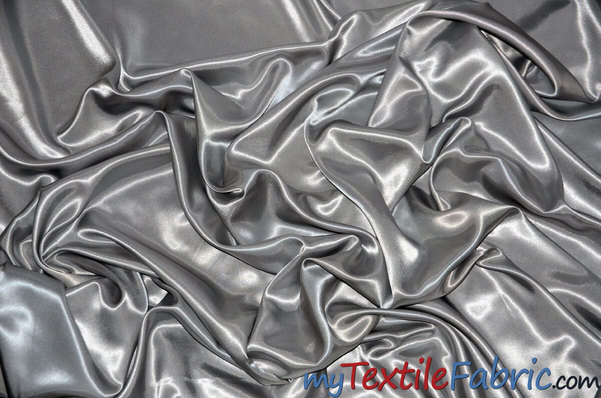 Stretch Charmeuse Satin Fabric | Soft Silky Satin Fabric | 96% Polyester 4% Spandex | Multiple Colors | Continuous Yards | Fabric mytextilefabric Silver 