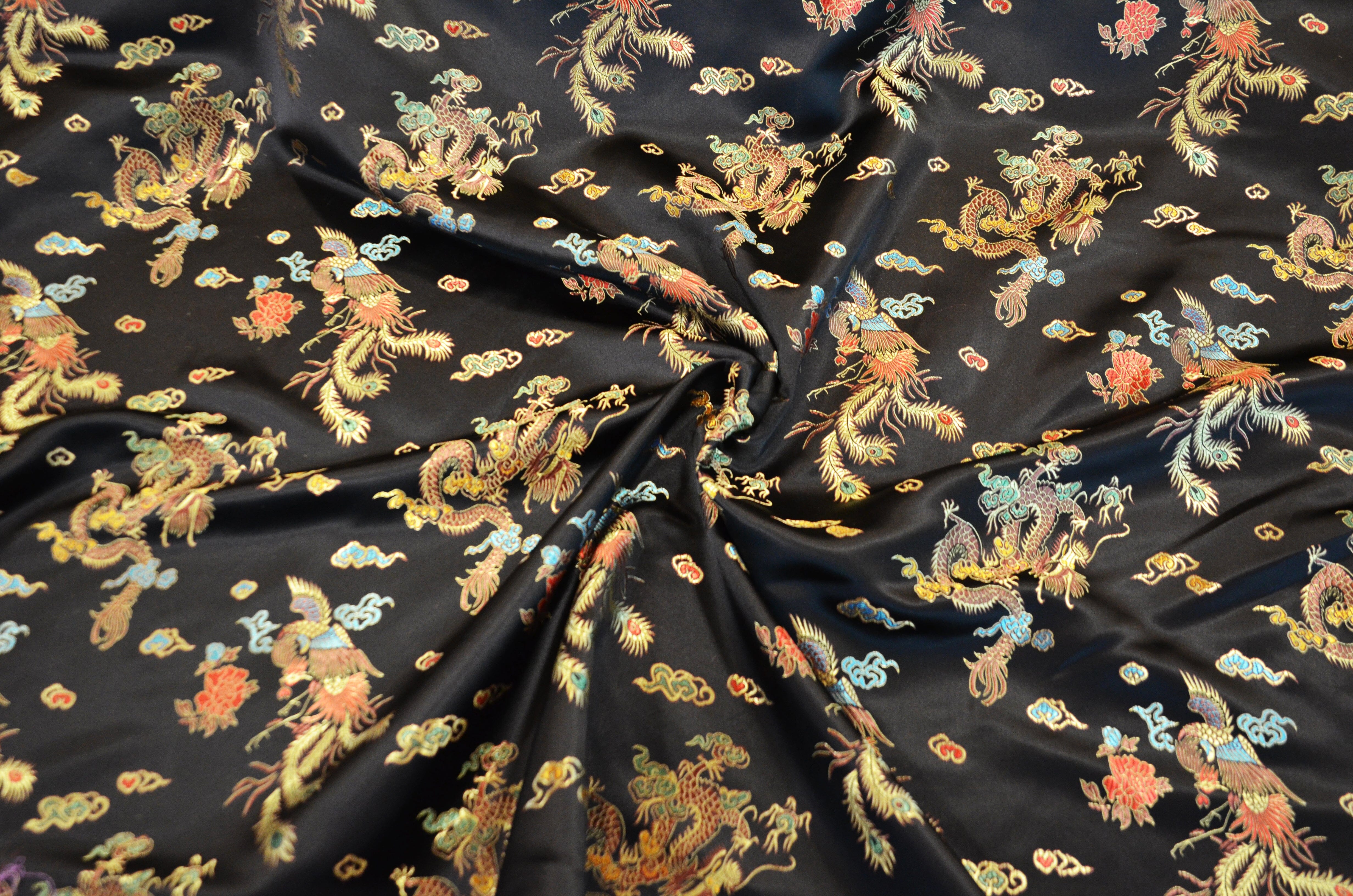Dragon Brocade | Chinese Dragon Brocade | 45" Wide | Chinese Brocade Fabric | Fabric mytextilefabric Yards Black 