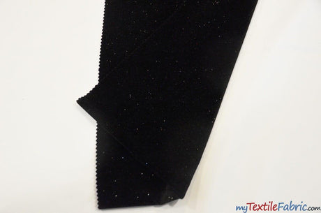 Glitter Stretch Velvet | Sparkling Glitter on Plush Spandex Velvet | 60" Wide | Multiple Colors | My Textile Fabric Yards Black 