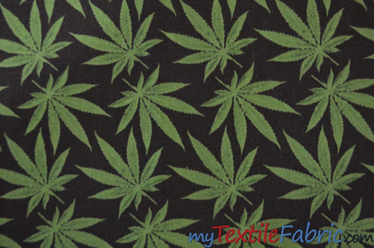 Marijuana Cannabis Leaf Cotton Fabric | 100% Cotton Print | 60" Wide | Ganja Flower Cotton Print | Hemp Leaf Cotton Print | Face Mask, Shirts, Herb Fabric | Fabric mytextilefabric Yards Black 