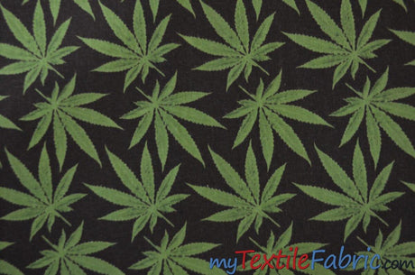 Marijuana Cannabis Leaf Cotton Fabric | 100% Cotton Print | 60" Wide | Ganja Flower Cotton Print | Hemp Leaf Cotton Print | Face Mask, Shirts, Herb Fabric | Fabric mytextilefabric Yards Black 