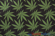 Load image into Gallery viewer, Marijuana Cannabis Leaf Cotton Fabric | 100% Cotton Print | 60&quot; Wide | Ganja Flower Cotton Print | Hemp Leaf Cotton Print | Face Mask, Shirts, Herb Fabric | Fabric mytextilefabric Yards Black 