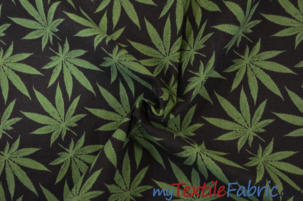 Marijuana Cannabis Leaf Cotton Fabric | 100% Cotton Print | 60" Wide | Ganja Flower Cotton Print | Hemp Leaf Cotton Print | Face Mask, Shirts, Herb Fabric | Fabric mytextilefabric 