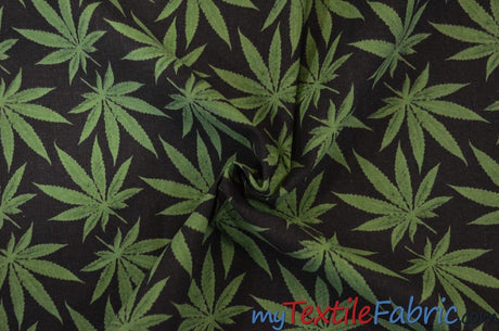 Marijuana Cannabis Leaf Cotton Fabric | 100% Cotton Print | 60" Wide | Ganja Flower Cotton Print | Hemp Leaf Cotton Print | Face Mask, Shirts, Herb Fabric | Fabric mytextilefabric 
