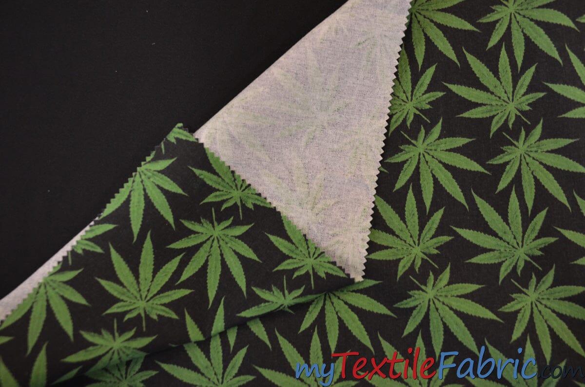 Marijuana Cannabis Leaf Cotton Fabric | 100% Cotton Print | 60" Wide | Ganja Flower Cotton Print | Hemp Leaf Cotton Print | Face Mask, Shirts, Herb Fabric | Fabric mytextilefabric 