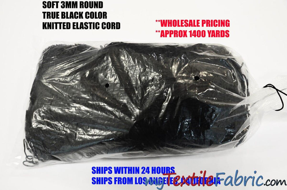 Black 3mm Round Knitted Elastic Cord | Latex Free Elastic Cord | Fabric mytextilefabric 