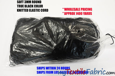 Black 3mm Round Knitted Elastic Cord | Latex Free Elastic Cord | Fabric mytextilefabric 