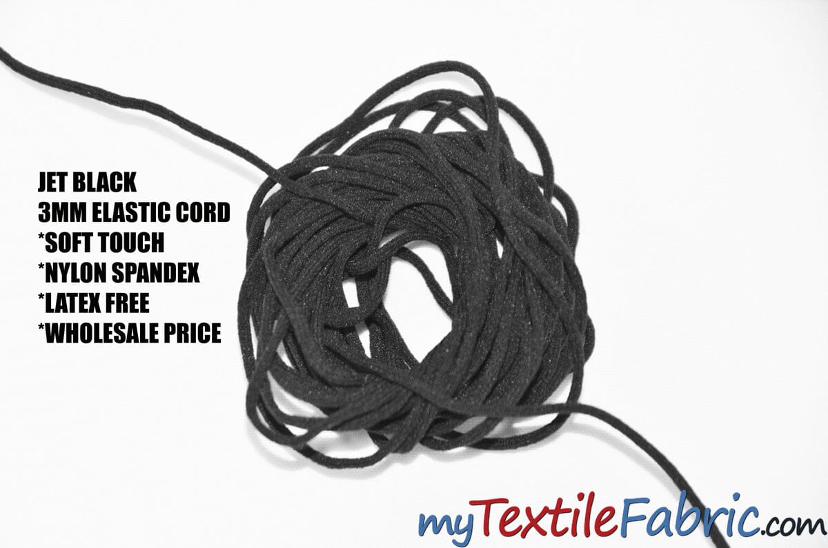 Round Stretch Cord, Black, 1 mm x 100 yd