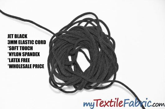 Black 3mm Round Knitted Elastic Cord | Latex Free Elastic Cord | Fabric mytextilefabric 