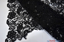 Load image into Gallery viewer, Guipure Bridal Lace Fabric | Heavy Double Scalloped Lace | 49&quot; Wide | Multiple Colors | Fabric mytextilefabric Yards Black 