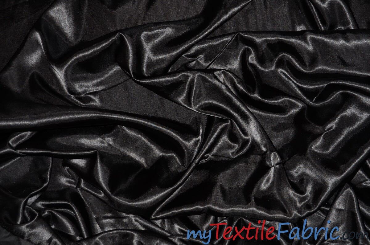 Stretch Charmeuse Satin Fabric | Soft Silky Satin Fabric | 96% Polyester 4% Spandex | Multiple Colors | Sample Swatch | Fabric mytextilefabric Black 