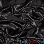 Load image into Gallery viewer, Stretch Charmeuse Satin Fabric | Soft Silky Satin Fabric | 96% Polyester 4% Spandex | Multiple Colors | Wholesale Bolt | Fabric mytextilefabric Black 

