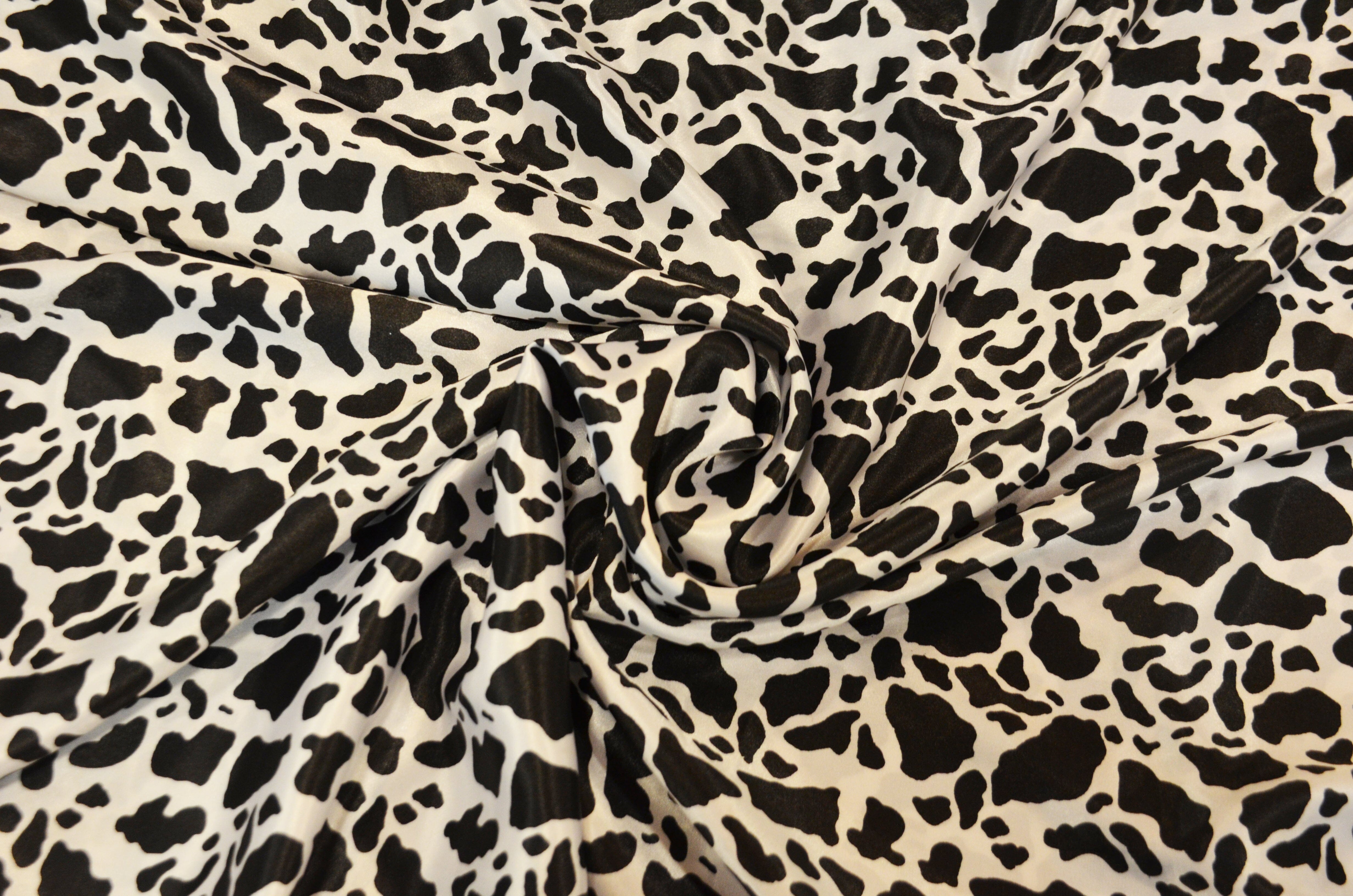 Small Black Cow Satin Print Fabric | Black Calf Charmeuse Satin | 60" Wide | Fabric mytextilefabric Bolts Black Calf 