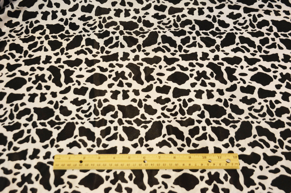 Small Black Cow Satin Print Fabric | Black Calf Charmeuse Satin | 60" Wide | Fabric mytextilefabric 