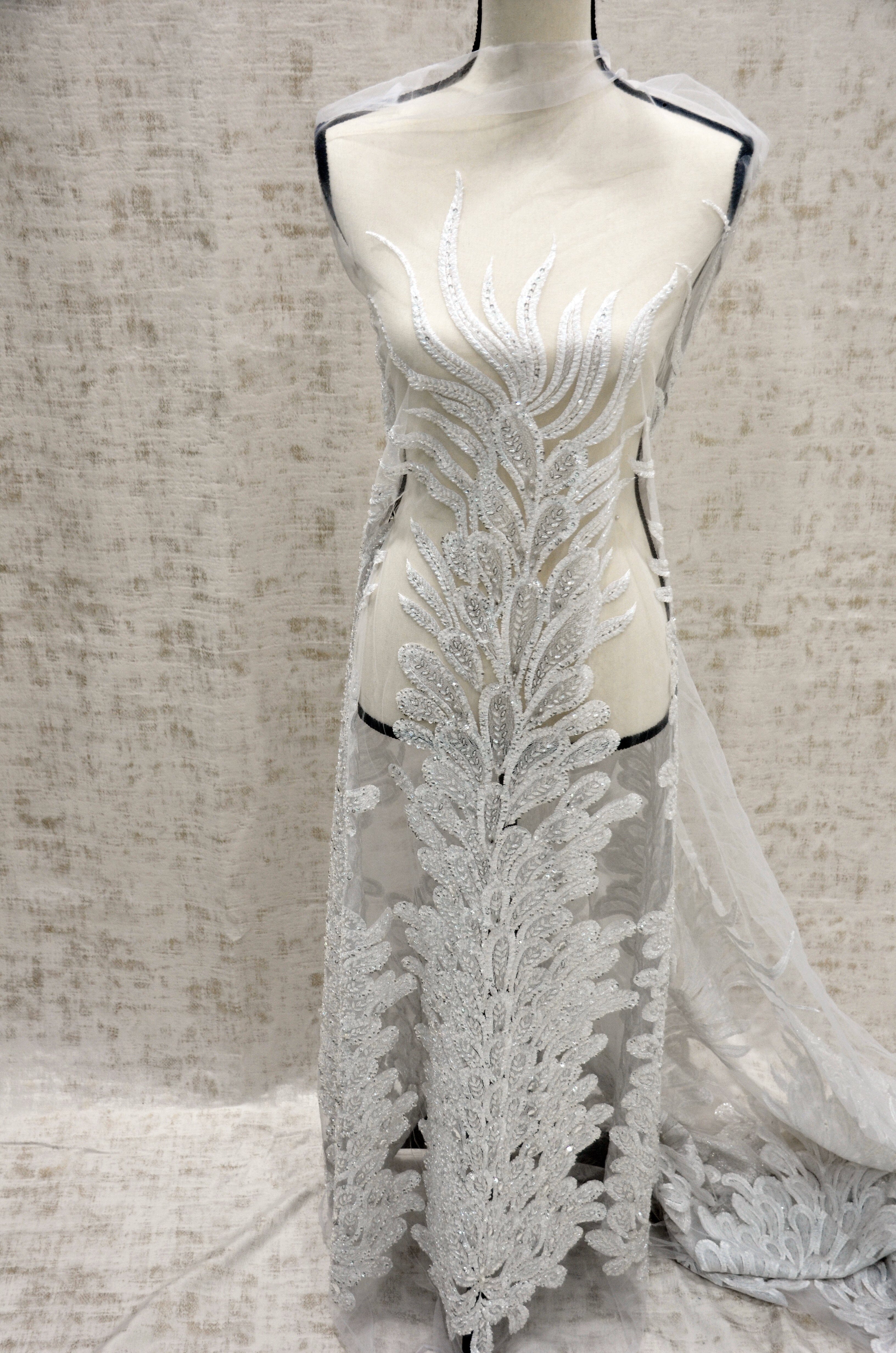 White Bridal Lace Fabric | E15170 | White Embroidery Lace Fabric | 50" Wide | Wedding Beaded Lace Fabric | Fabric mytextilefabric 