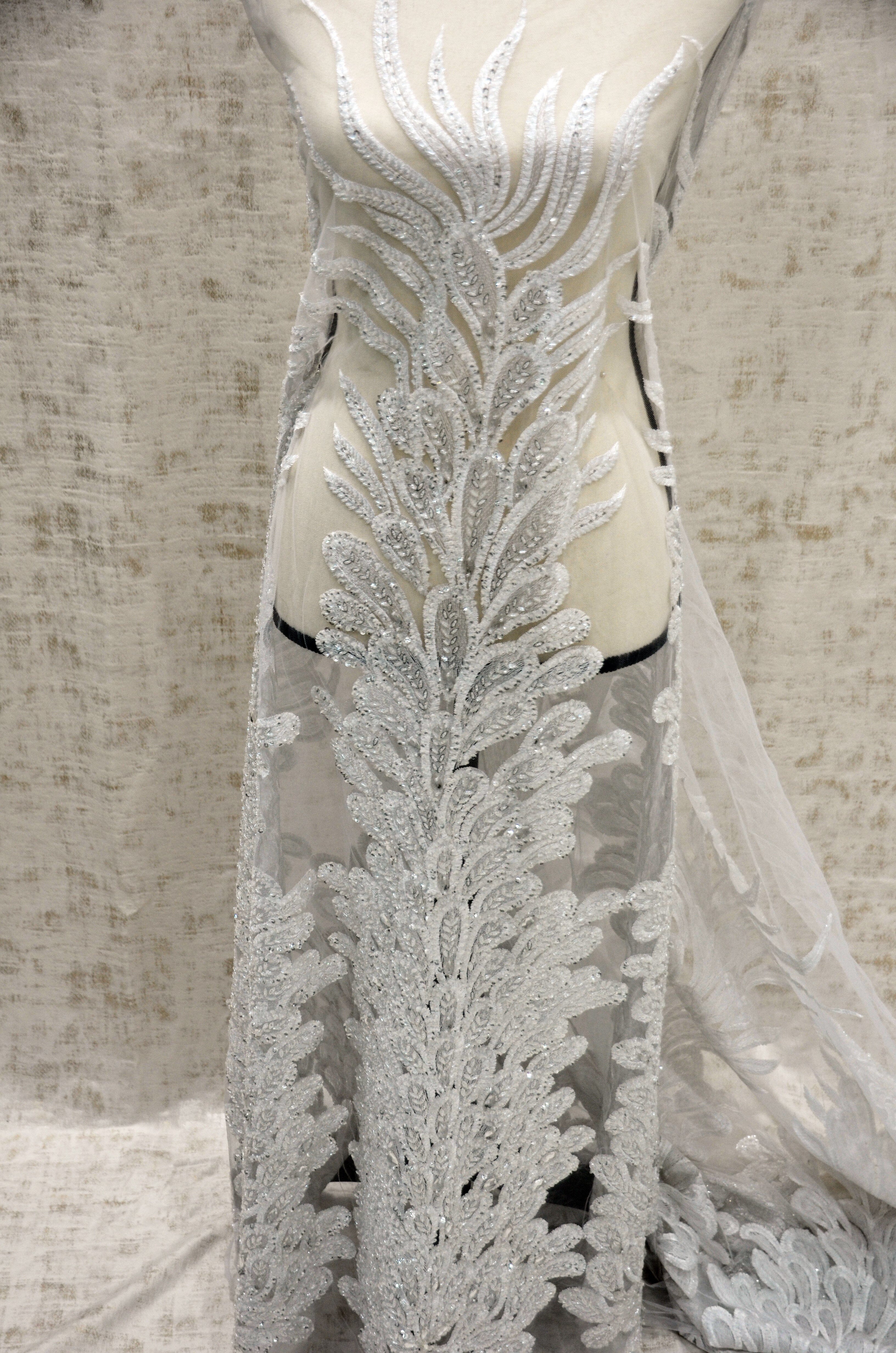 White Bridal Lace Fabric | E15170 | White Embroidery Lace Fabric | 50" Wide | Wedding Beaded Lace Fabric | Fabric mytextilefabric 