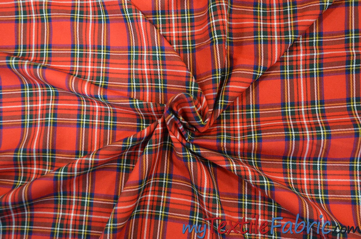 Flannel Yarn Dyed Plaid Fabric Royal Stewart Red, by the yard