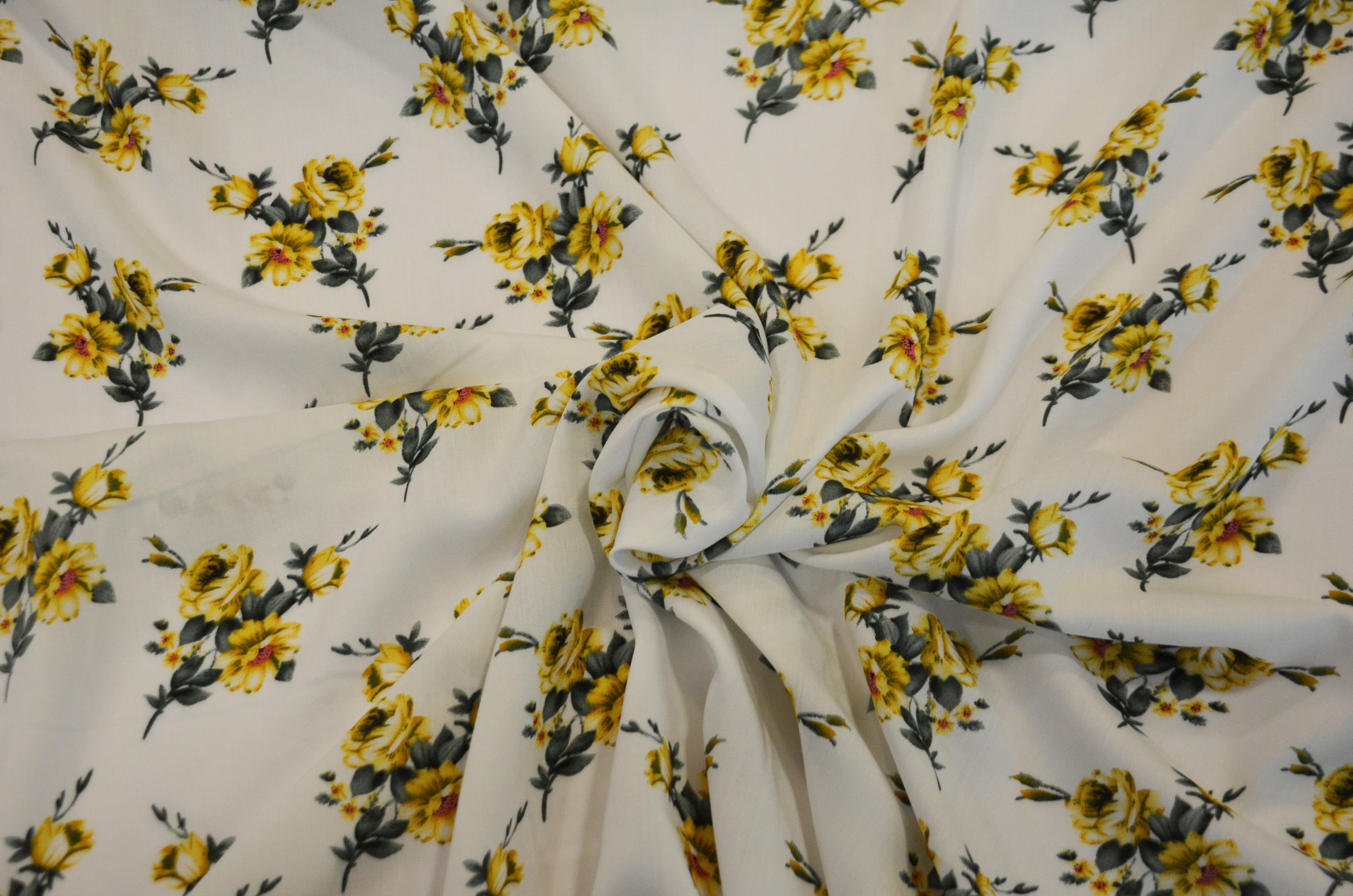 Love Flower Rayon Challis Fabric by the Continuous Yard | 60" Wide | Floral Rayon Challis Fabric | Rayon Challis for Dresses and Skirts | Fabric mytextilefabric Yards Cream 