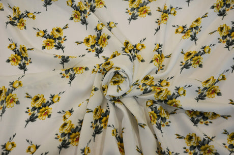 Love Flower Rayon Challis Fabric by the Continuous Yard | 60" Wide | Floral Rayon Challis Fabric | Rayon Challis for Dresses and Skirts | Fabric mytextilefabric Yards Cream 