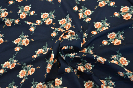 Love Flower Rayon Challis Fabric by the Continuous Yard | 60" Wide | Floral Rayon Challis Fabric | Rayon Challis for Dresses and Skirts | Fabric mytextilefabric Yards Dark Navy 