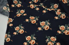 Load image into Gallery viewer, Love Flower Rayon Challis Fabric by the Continuous Yard | 60&quot; Wide | Floral Rayon Challis Fabric | Rayon Challis for Dresses and Skirts | Fabric mytextilefabric 3&quot;x3&quot; Sample Swatch Dark Navy 