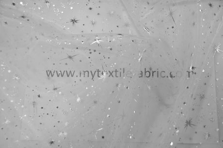 Shooting Star Foil Organza Fabric| 60" Wide | Sheer Organza with Foil Silver Metallic Star | Decor, Overlays, Accents, Dresses, Apparel | Fabric mytextilefabric 