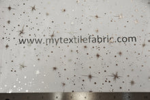Load image into Gallery viewer, Shooting Star Foil Organza Fabric| 60&quot; Wide | Sheer Organza with Foil Silver Metallic Star | Decor, Overlays, Accents, Dresses, Apparel | Fabric mytextilefabric 