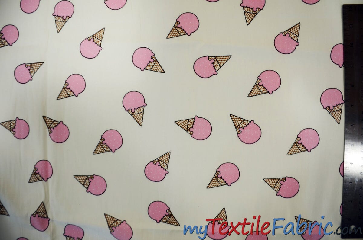 Pink Ice Cream Cone Cotton Fabric | 100% Cotton Print | 60" Wide | Fabric mytextilefabric 