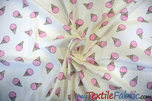 Pink Ice Cream Cone Cotton Fabric | 100% Cotton Print | 60