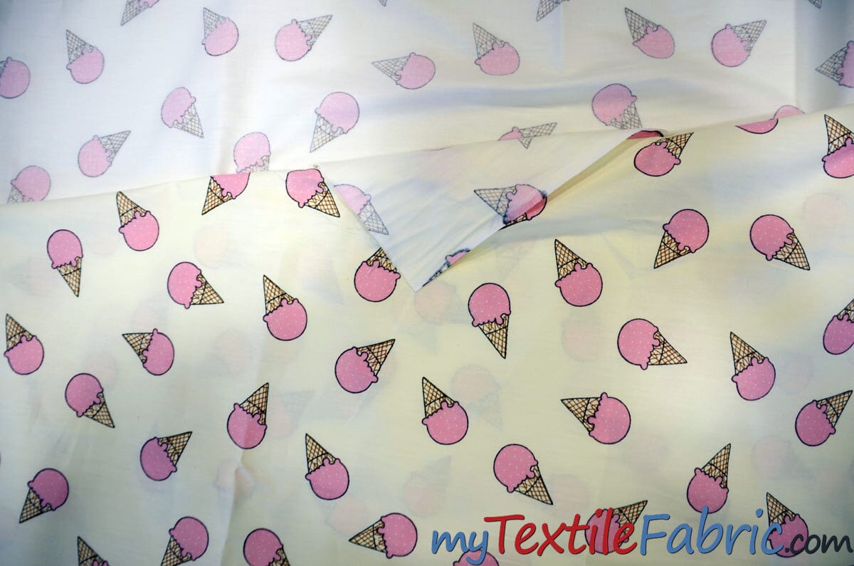 Pink Ice Cream Cone Cotton Fabric | 100% Cotton Print | 60" Wide | Fabric mytextilefabric 