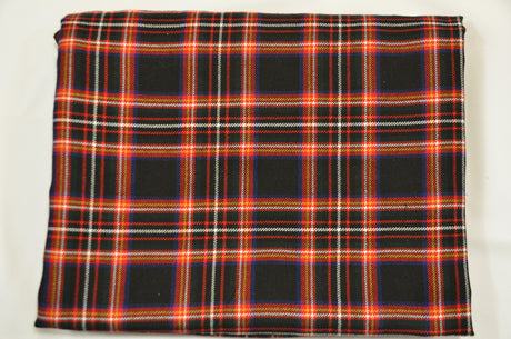 Irish Black Tartan Fabric | Black and Red Plaid Checker | 60" Wide | Poly Rayon Kilt | Decor, Napkins, Scarves, Costumes, Blanket, Face Mask, Kilt | My Textile Fabric 3"x3" Sample Swatch Irish Black 